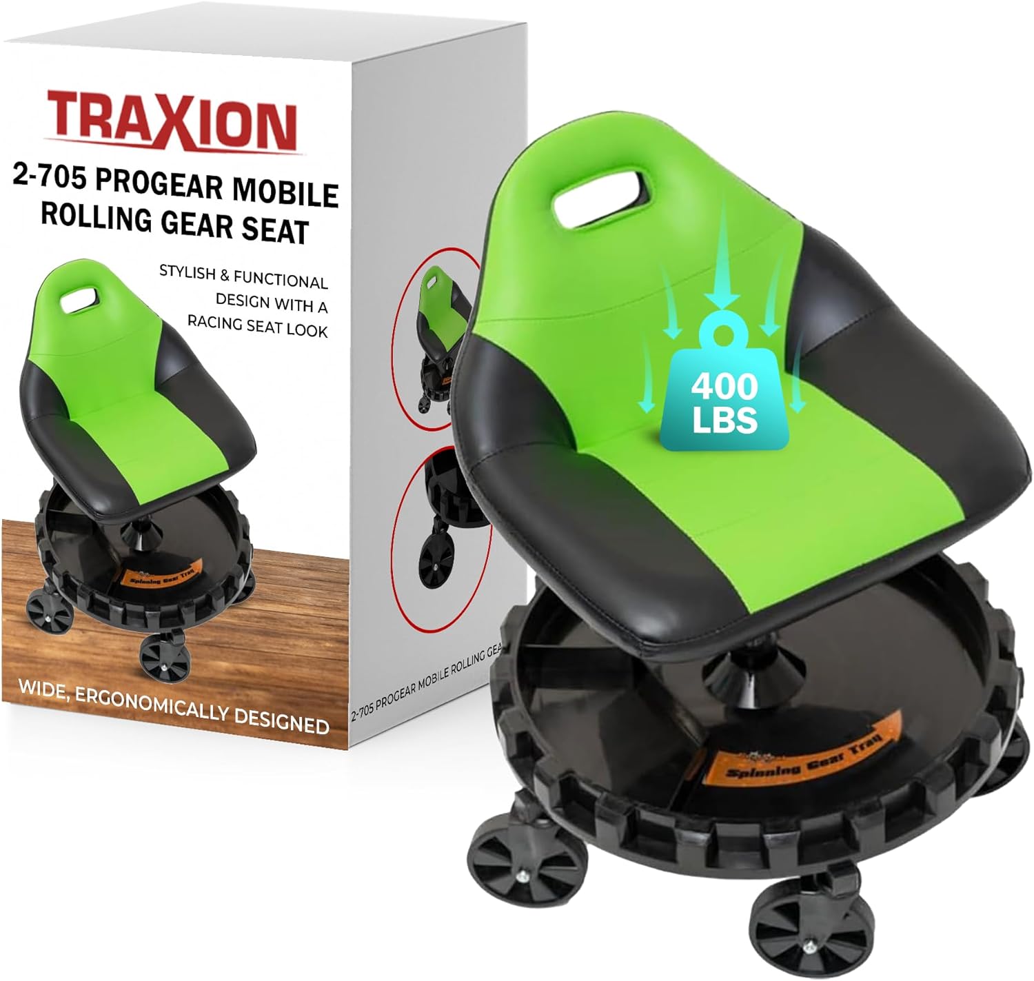Traxion 400lb Capacity Mobile Rolling Gear Seat for Comfort