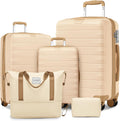 LARVENDER 5 Piece Luggage Set Ivory Cream - Durable Hardside Travel