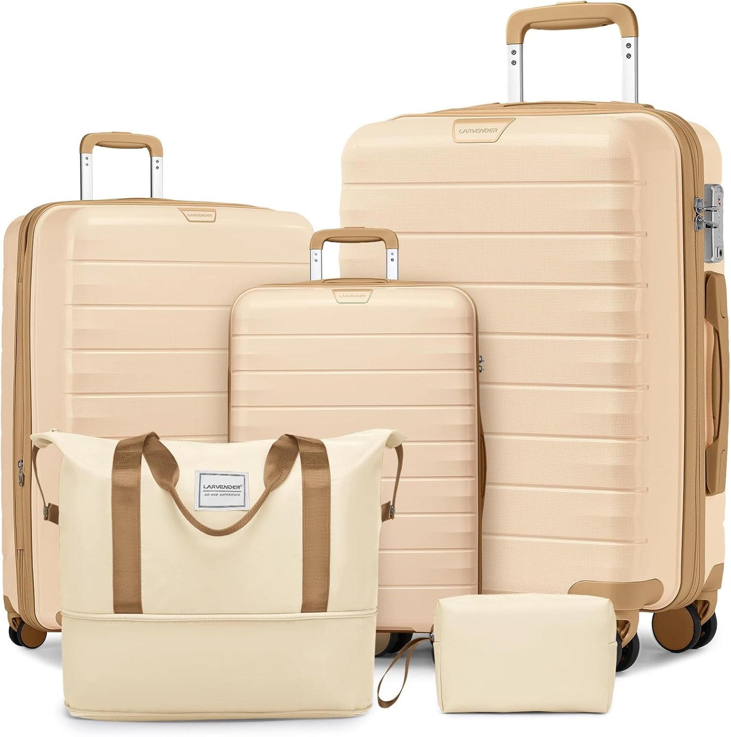 LARVENDER 5 Piece Luggage Set with Expandable Duffel Bag