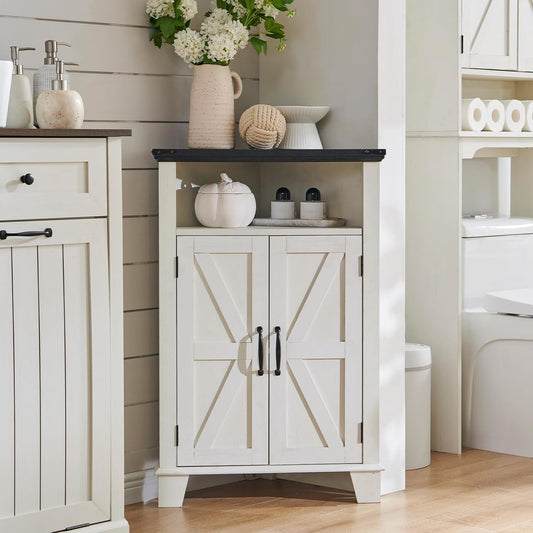 ACCOHOHO Corner Bathroom Cabinet with Barn Door & Adjustable Shelf