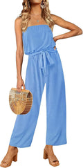 Off Shoulder Strapless Belted Wide Leg Jumpsuit - Flattering Casual