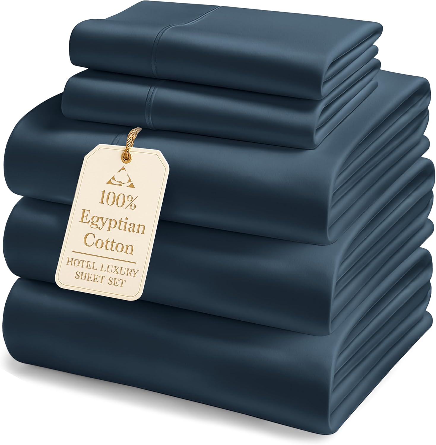 LANE LINEN Dark Denim 100% Egyptian Cotton Split King Sheets