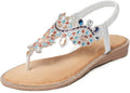 Women Rhinestone Sandals T-Strap Pearl Crystal Flats - Comfortable so