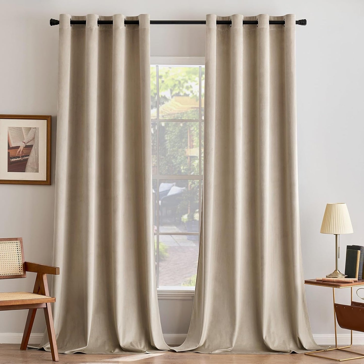 Luxurious ANRODUO Camel Beige Velvet Blackout Curtains 108 in