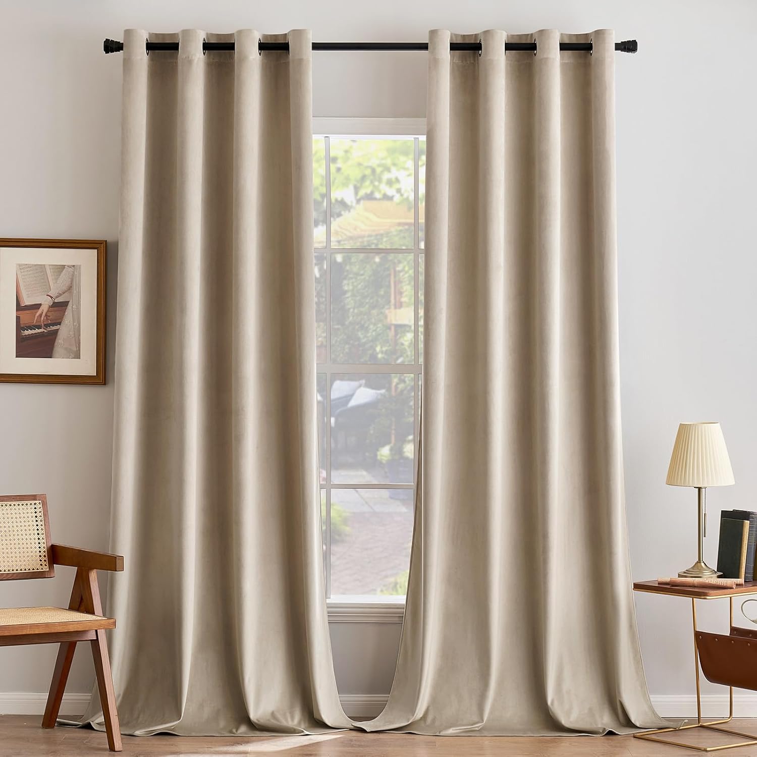 Luxurious ANRODUO Camel Beige Velvet Blackout Curtains 108 in