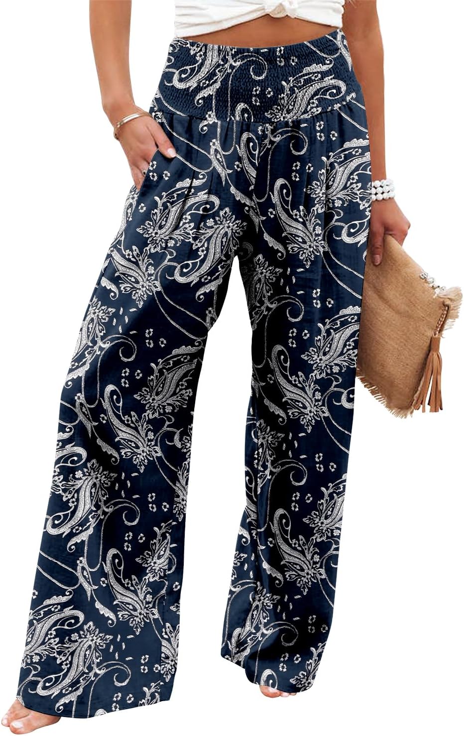 Angerella Womens Elastic High Waisted Palazzo Pants for Comfort