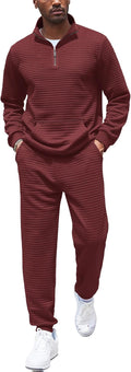 Men's Tracksuit 2 Piece Quarter Zip Sweatsuit - Comfortable Plaid Set