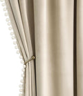 MIULEE Beige Pom Pom Velvet Curtains for Cozy Home Decor