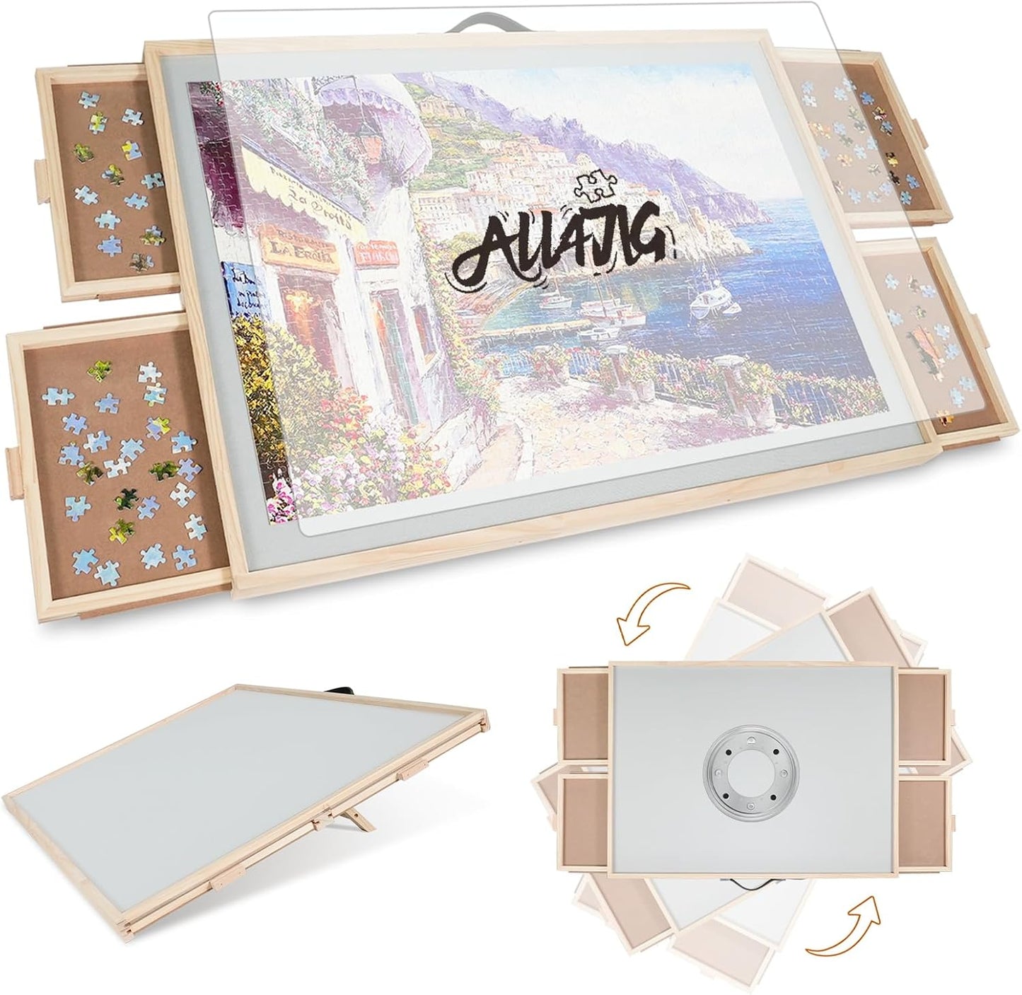 ALL4JIG 1500 Pieces Puzzle Board with Lazy Susan and Cover