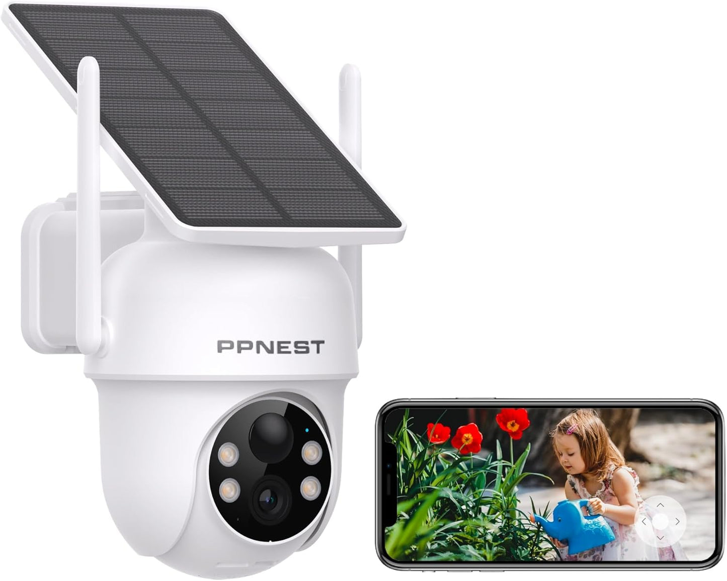 PPNEST Solar Security Camera: 2K Color Night Vision & Human Tracking