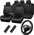 Leather Car Seat Cover Full Set with Steering Wheel Cover - Durable