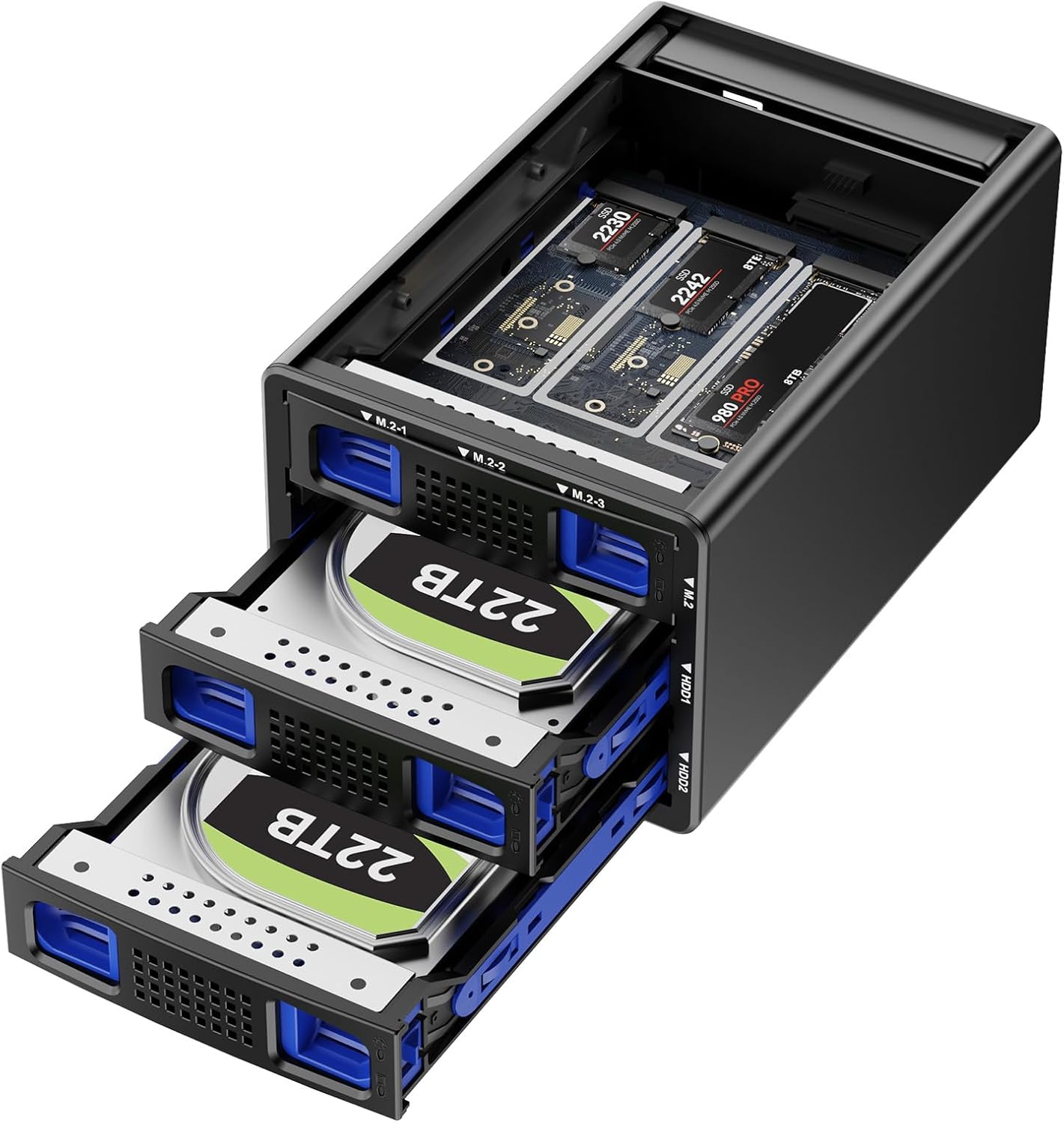 Hybrid SATA HDD/SSD Enclosure with RAID Support and Fan