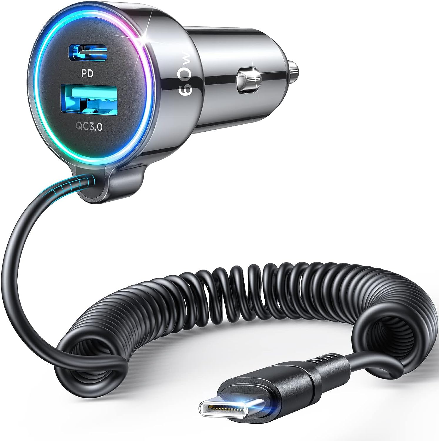 60W Fast Car Charger w/ 5ft Coiled Cable by FLYLEAD