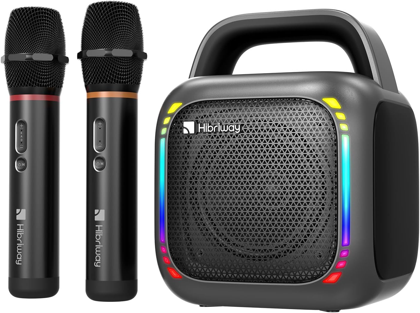 Portable Karaoke Machine: 2 Wireless Mics, 50W Speaker, RGB Lights - Hibriway