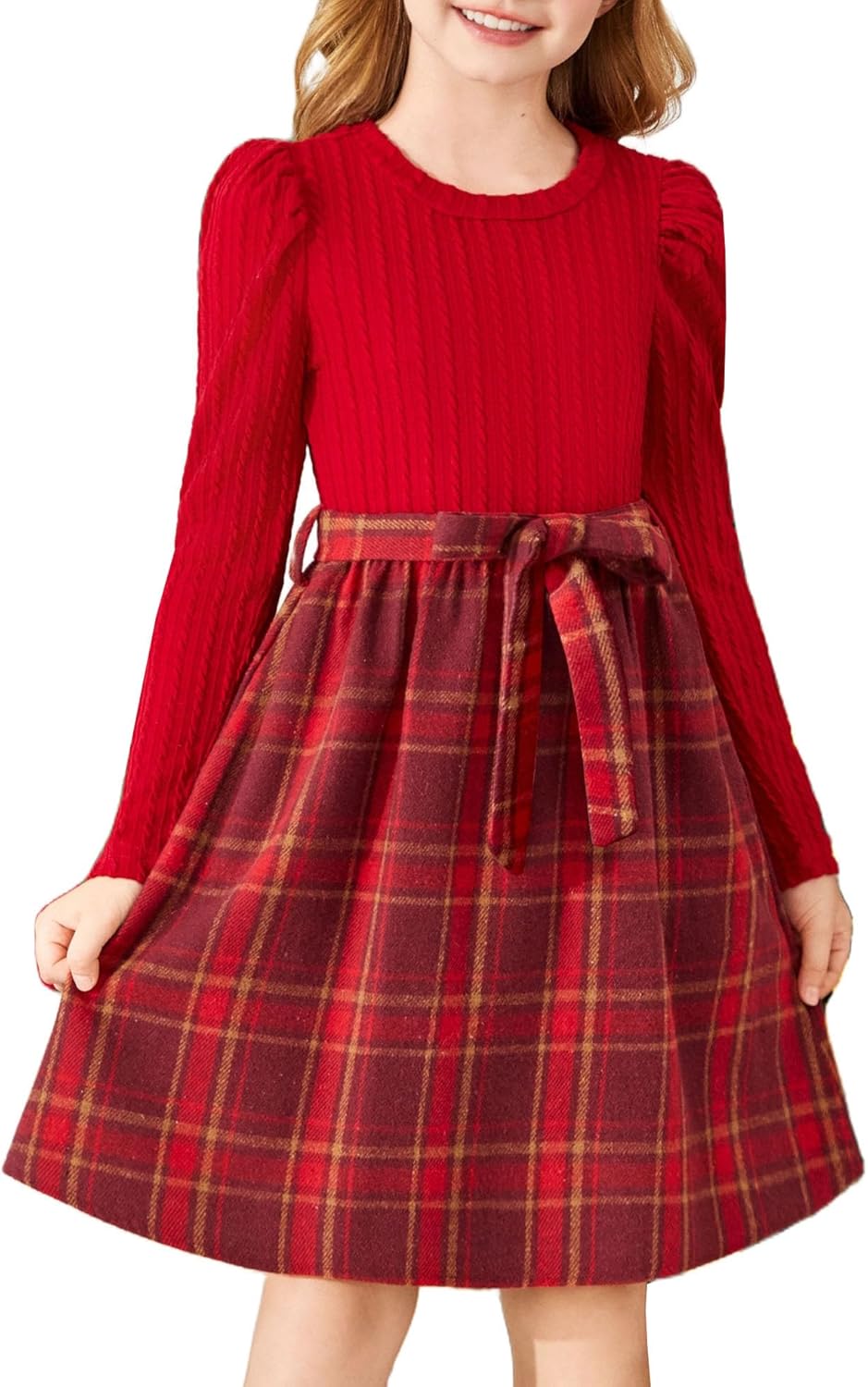 Arshiner Girls Dresses Puff Long Sleeve Stylish Holiday Dress