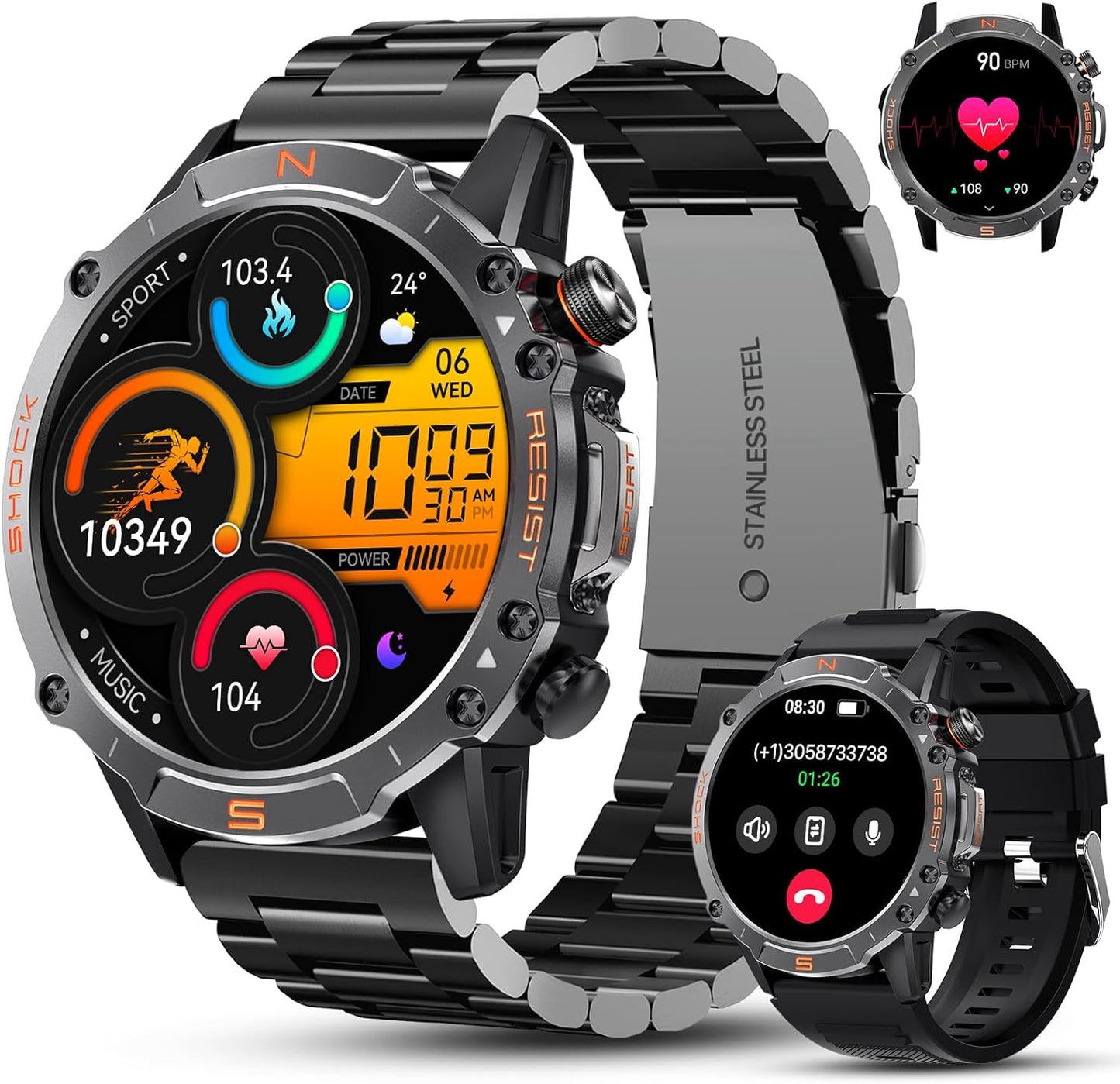 Smart Watch for Men- Answer Calls, IP68 Waterproof, Heart Rate Monitor