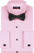 FAHIZO Men's White Tuxedo Shirt with Wing Collar, French Cuffs