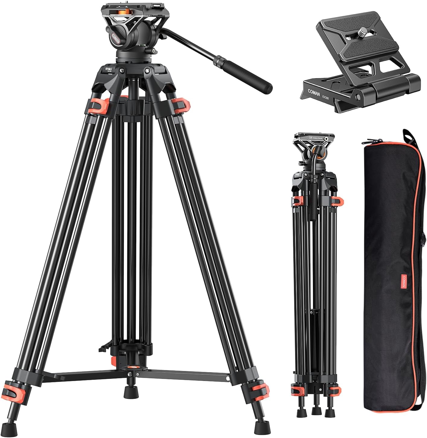 COMAN Heavy Duty Tripod for Camera with 360 Degree Fluid Head