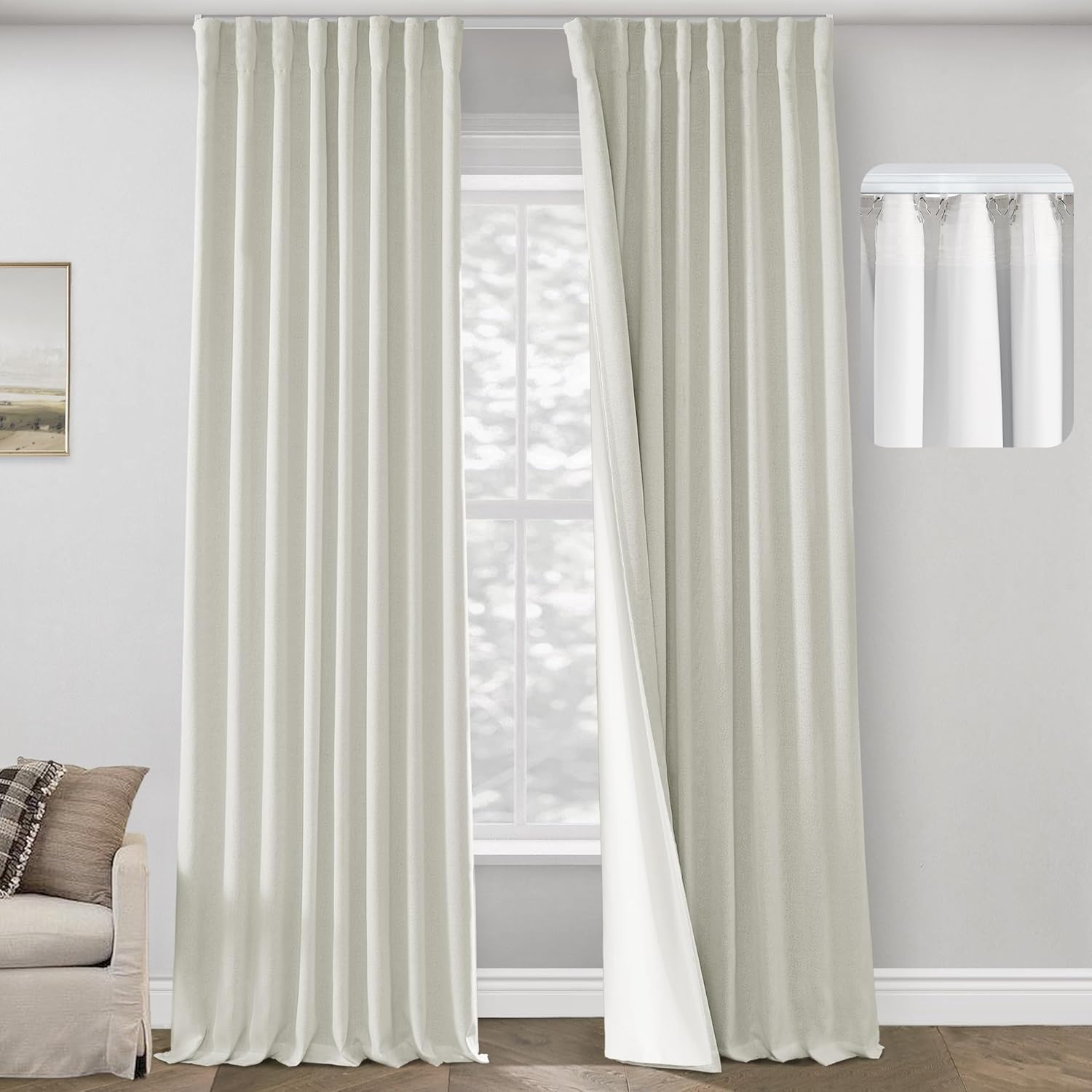 PANELSBURG Off White Back Tab Room Darkening Thermal Curtains