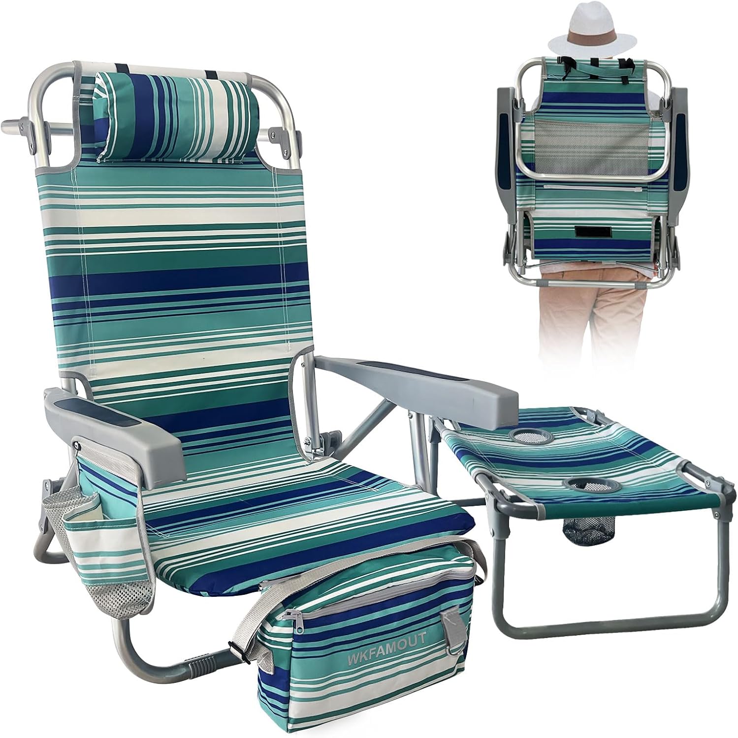 WKFAMOUT Backpack Beach Chair with Insulated Cooler Bag