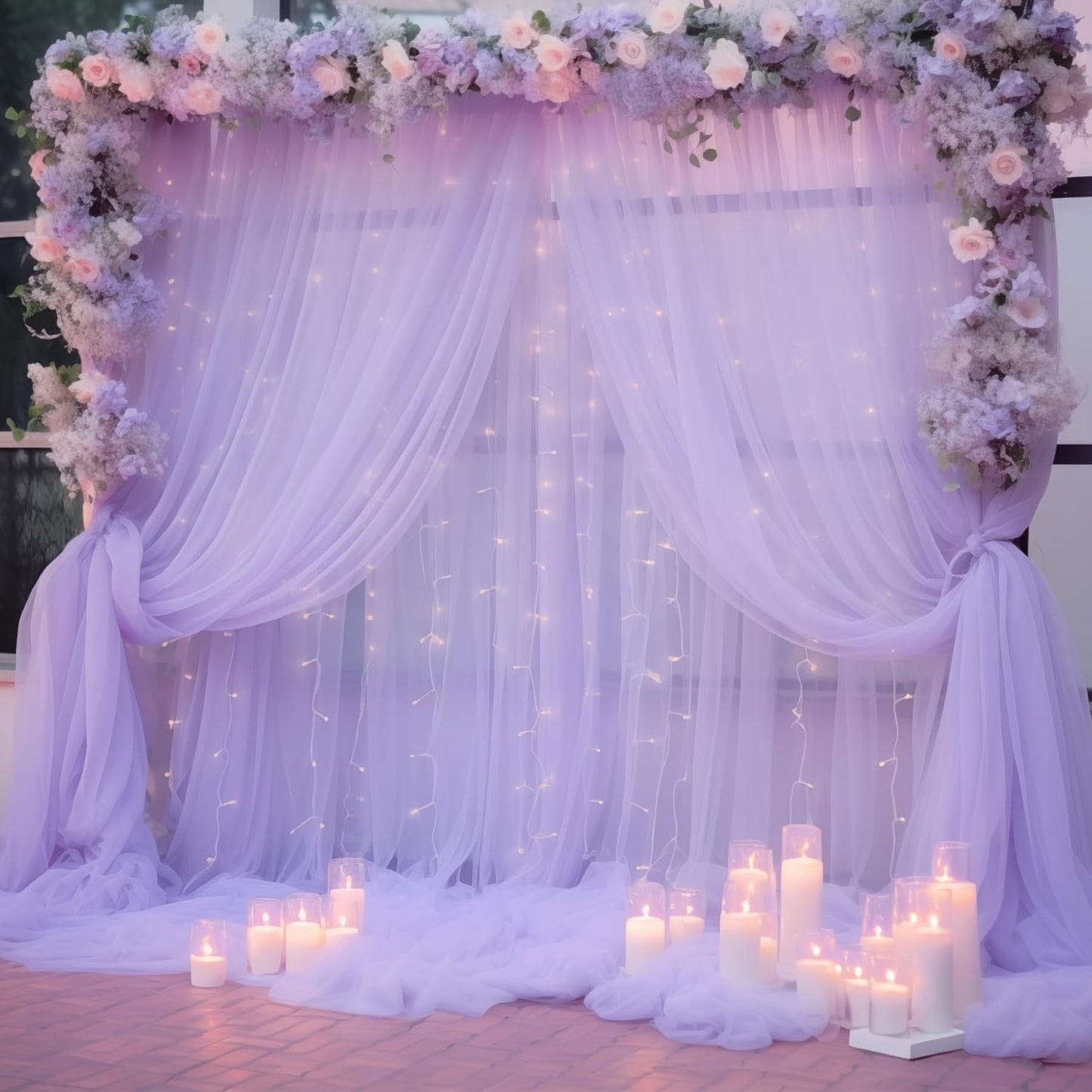 3010ft Purple Tulle Backdrop Curtain with Lights for Events