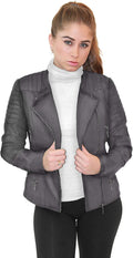 Olivia Miller Womens Faux Leather Moto Biker Jacket - Zip Up Style