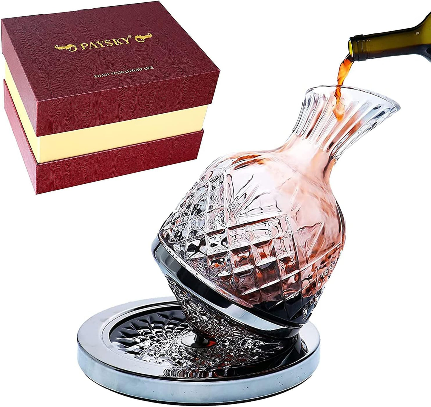 Spinning Wine Decanter 45 oz Crystal Rotating Wine Gift Box