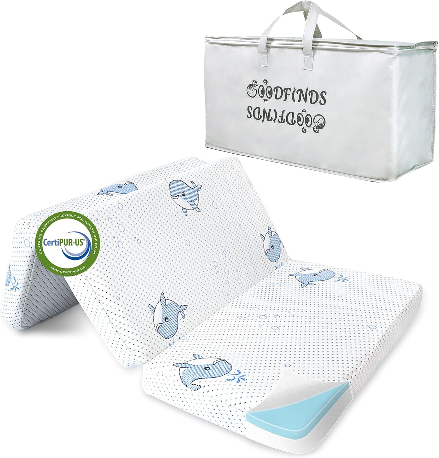 Trifold Pack and Play Mattress for Babies with Marine Whale Design