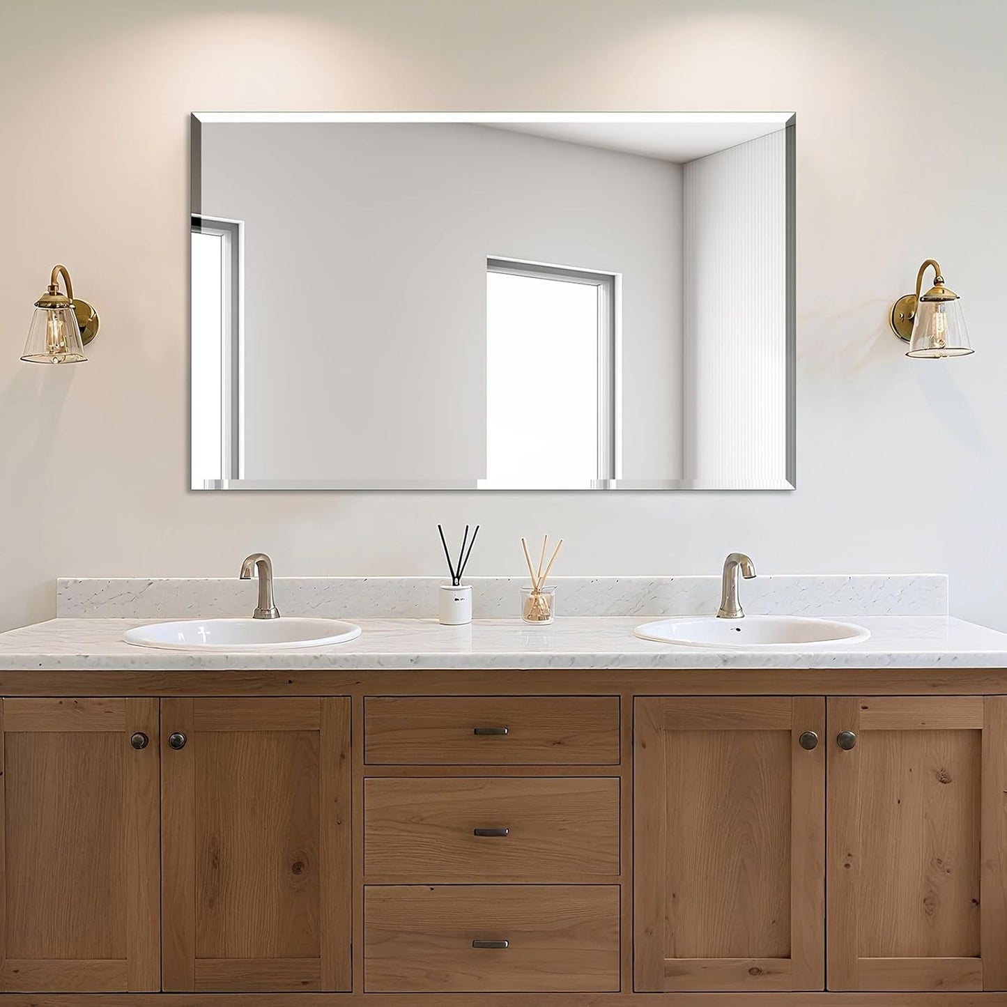 Ruomeng Rectangle Wall Mirror 48 x 30in Beveled Edge Design