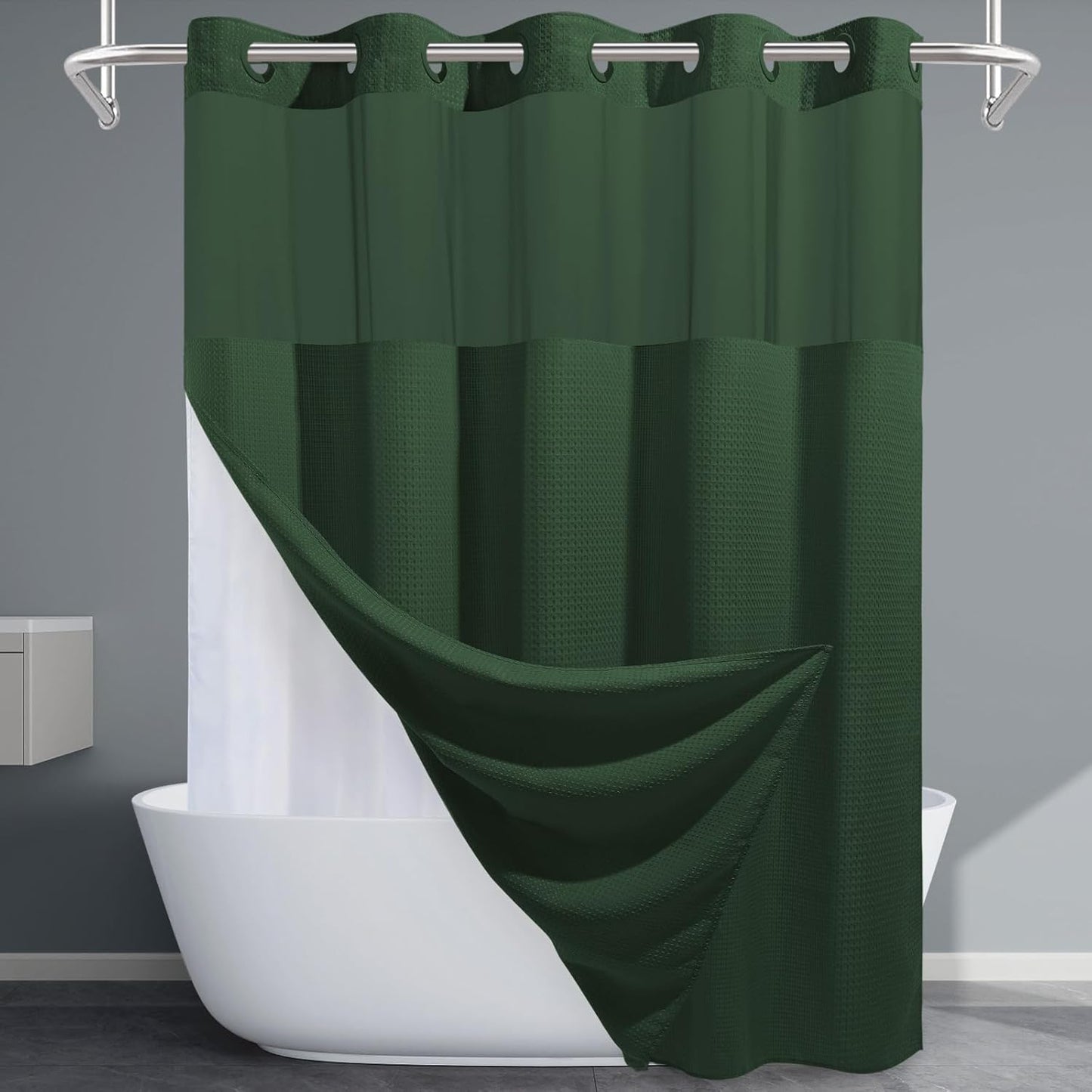Dark Green Shower Curtain and Liner Set for Luxurious Bathrooms