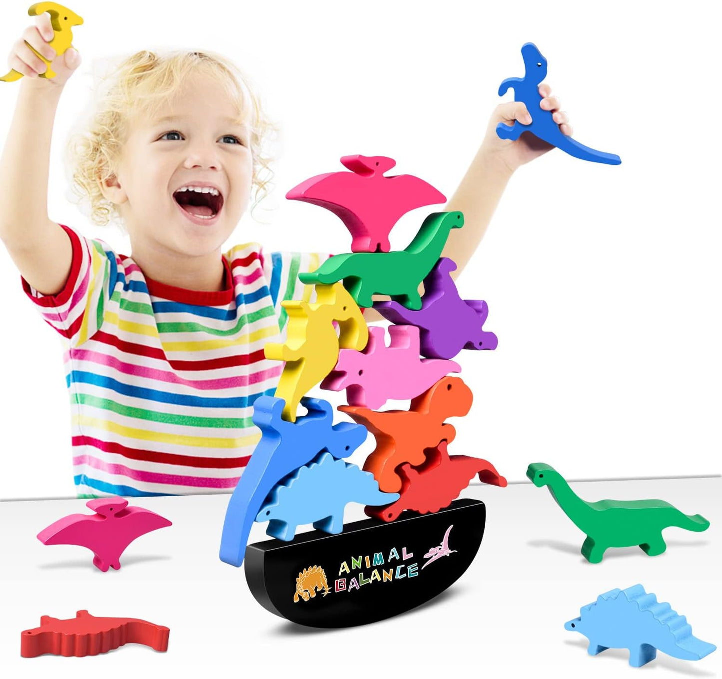 Montessori Wooden Dinosaur Stacking Toys - Fun Learning!