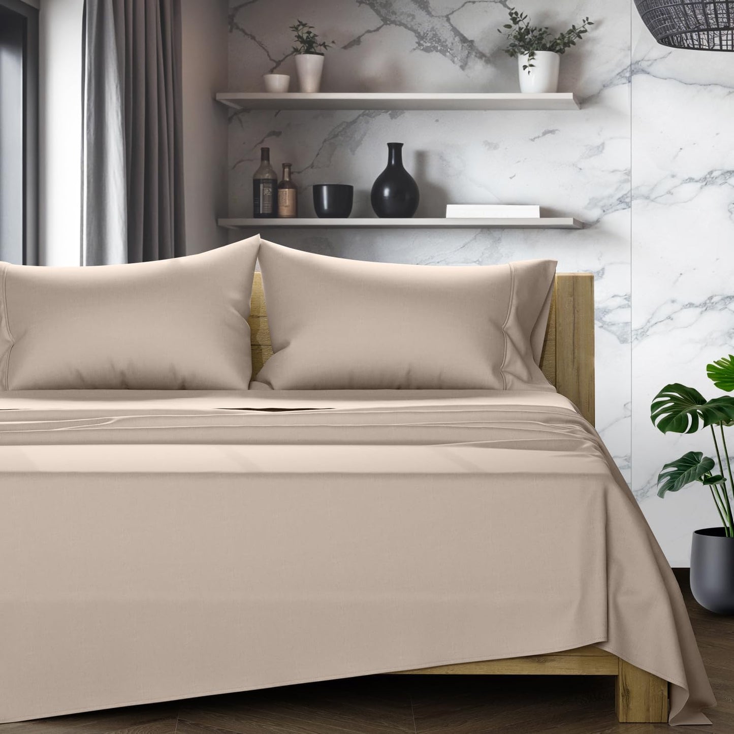 Luxurious 100% Egyptian Cotton King Size Sheets Set - Taupe