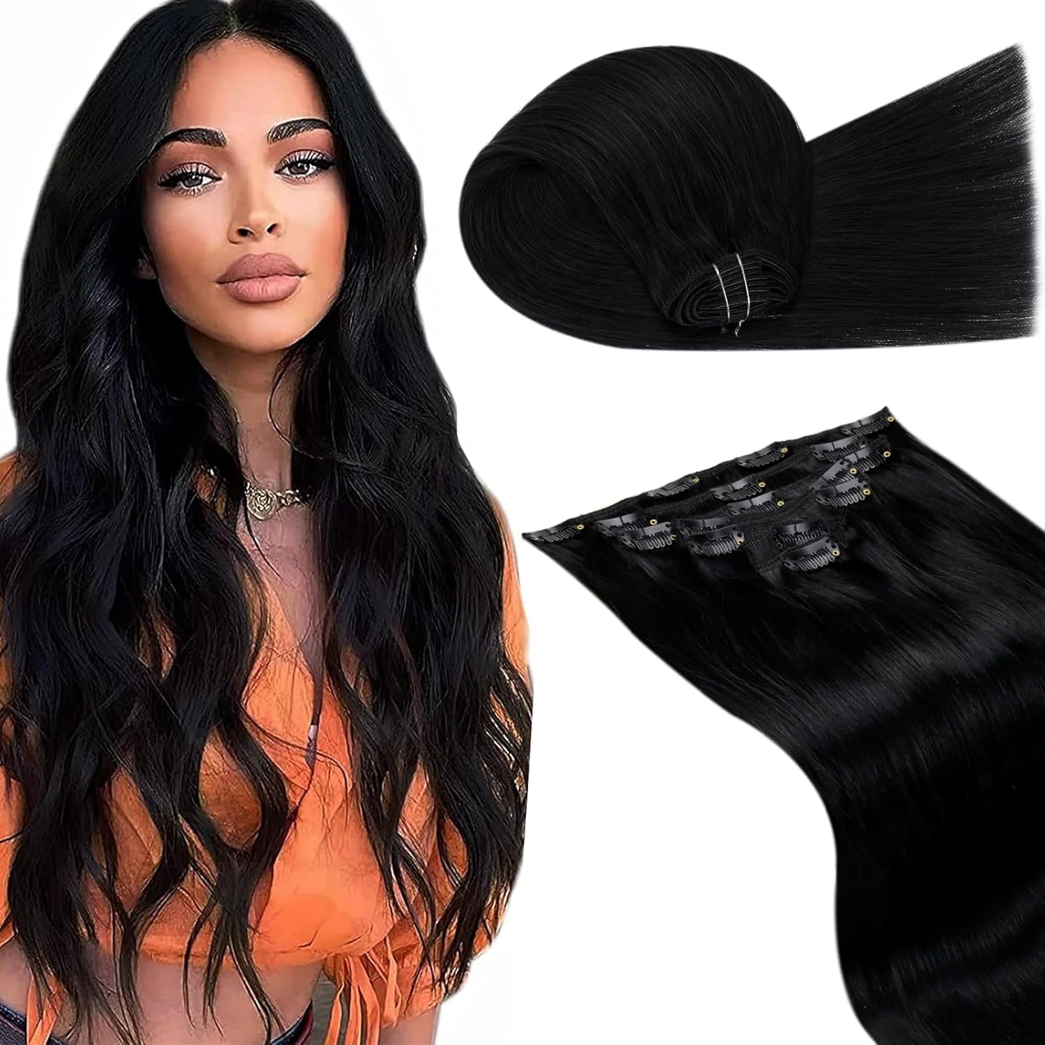 LaaVoo Human Hair Clip in Extensions for Black Women 20Inch