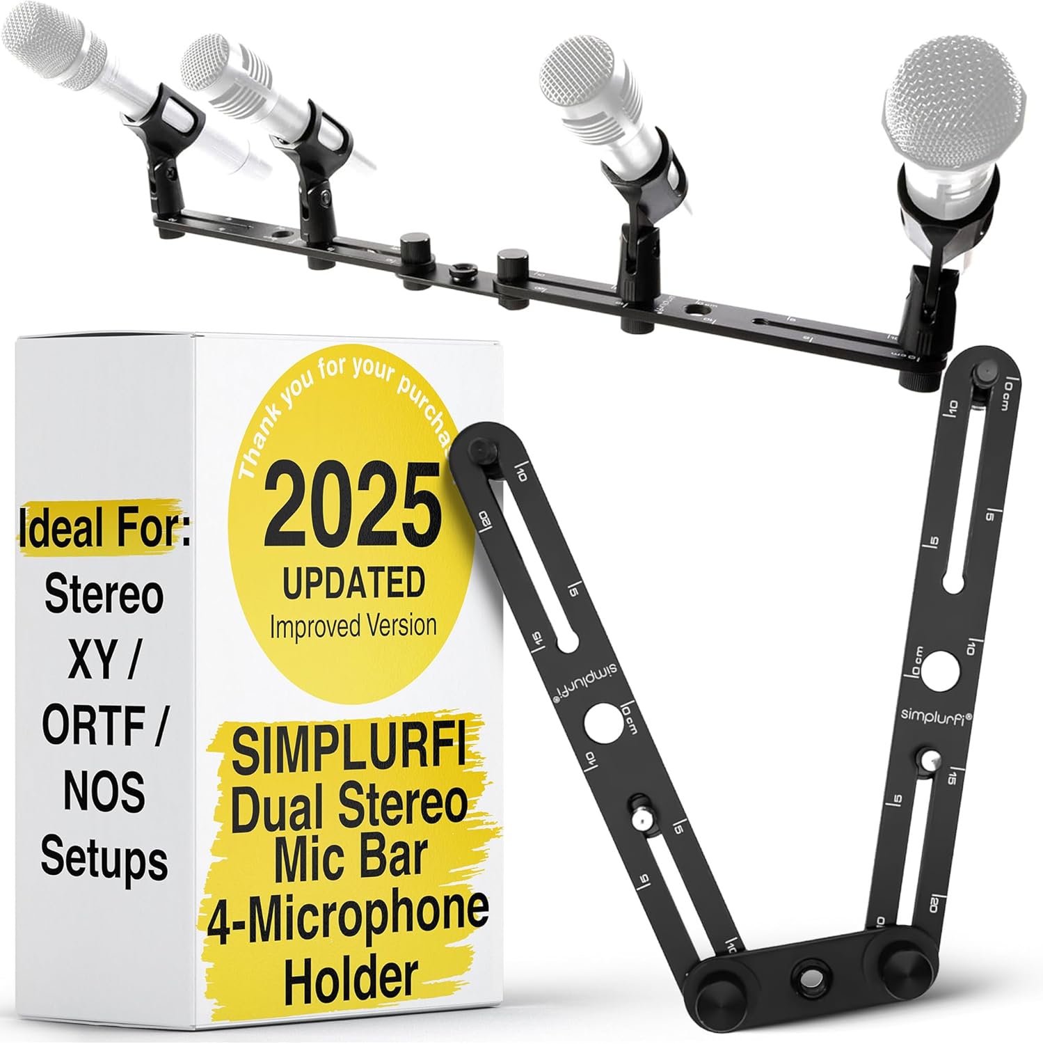 Stereo Array Spacing Bar Microphone Holder for 4 Mics Setup