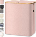 Laundry Hamper with Lid and Bamboo Handles - Tall 36 Gal Pink