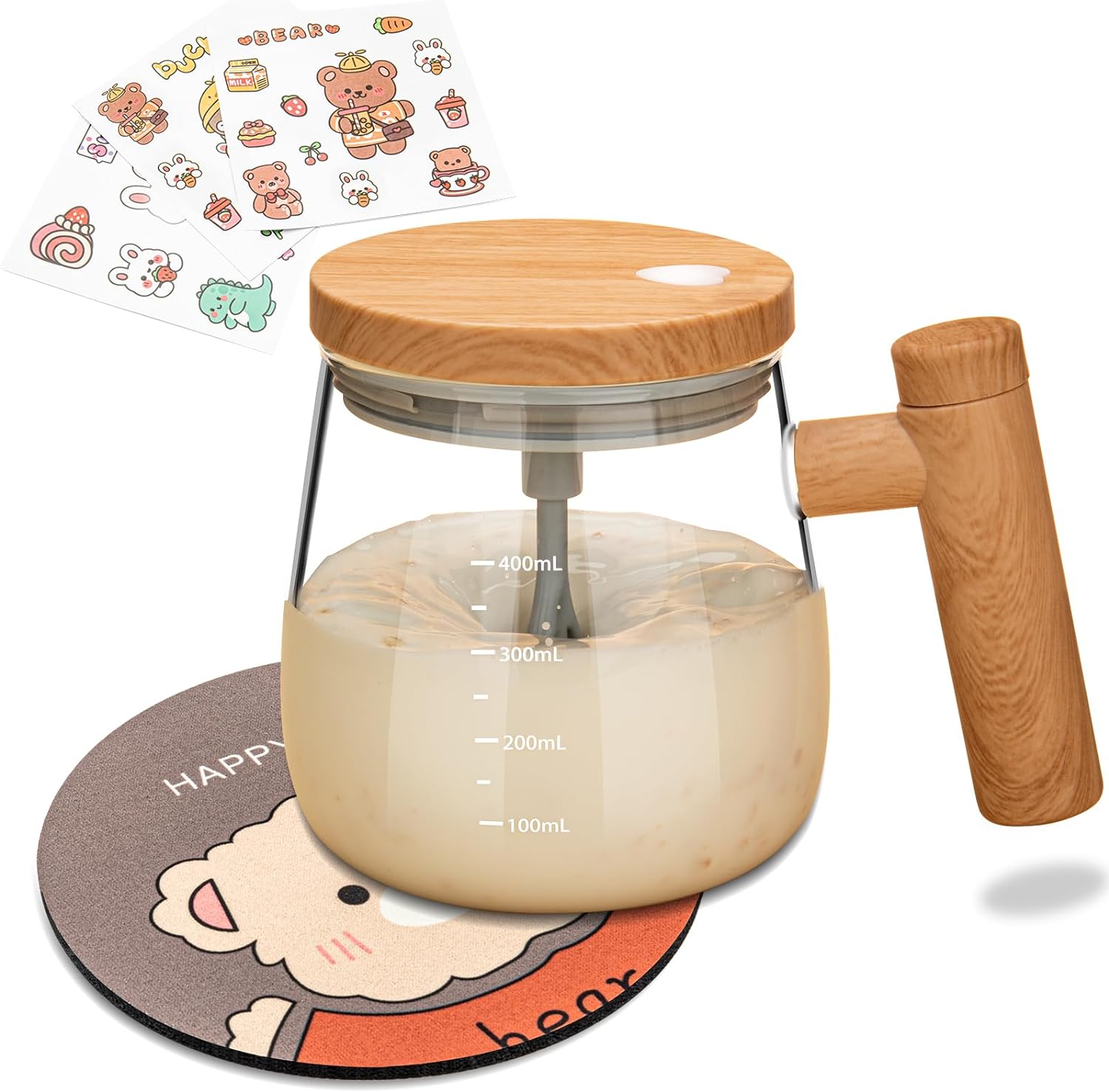 Electric Self Stirring Coffee Mug, High Speed Mixing, 400ml Glass Cup