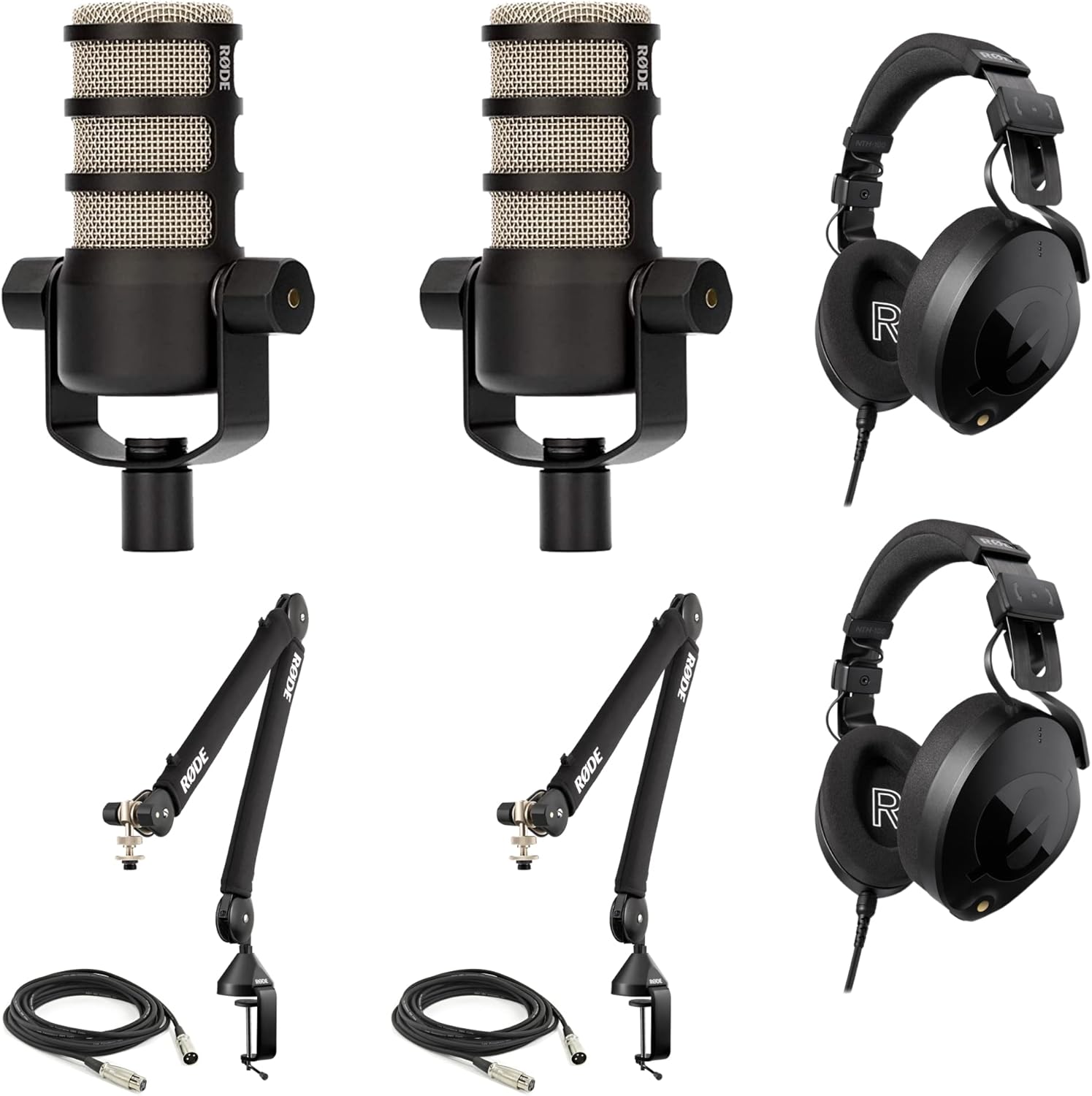 Rode PodMic Dynamic Microphones with Boom Arms and Headphones