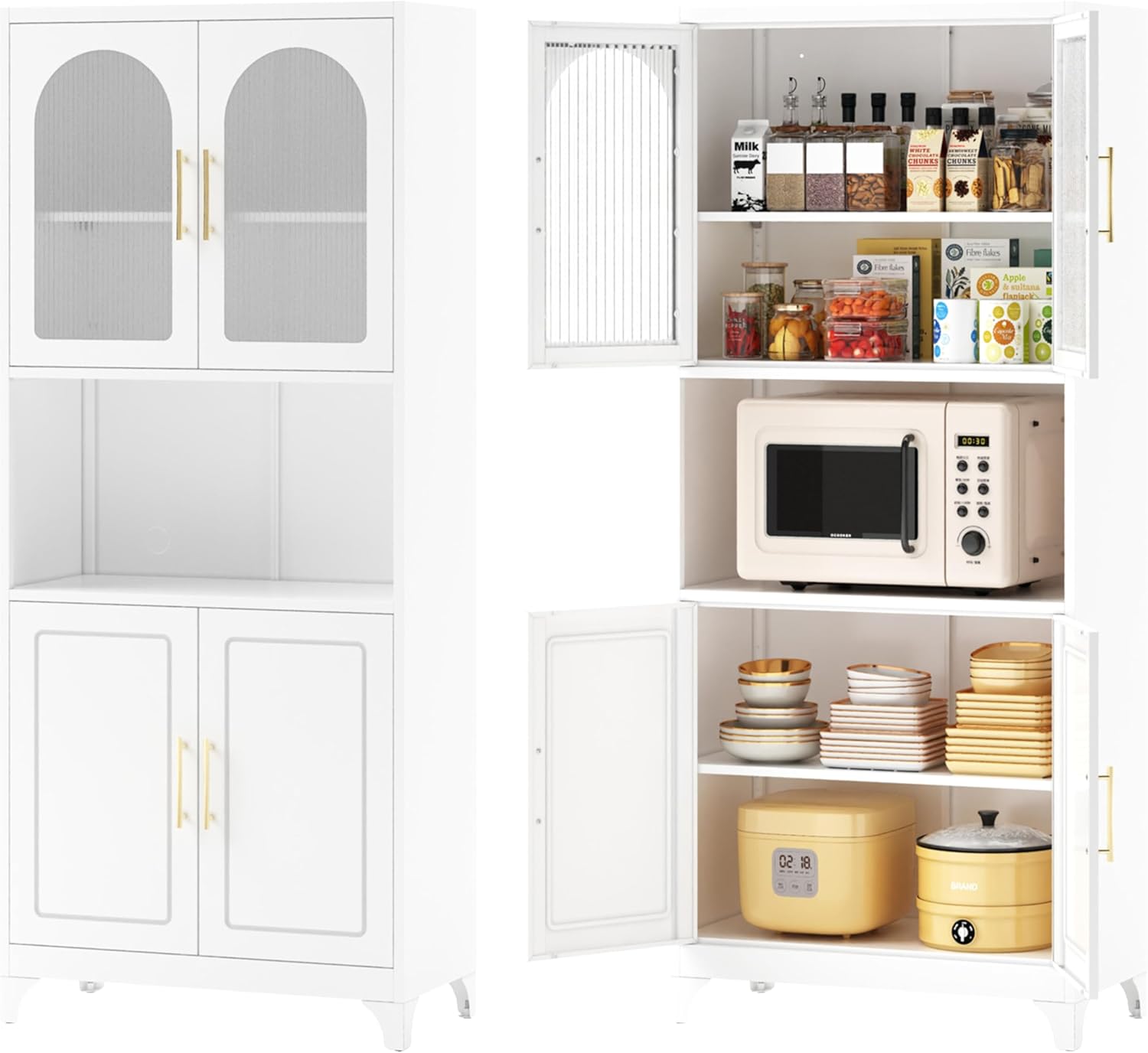 MetalMax Tall Kitchen Pantry Cabinet with Glass Doors