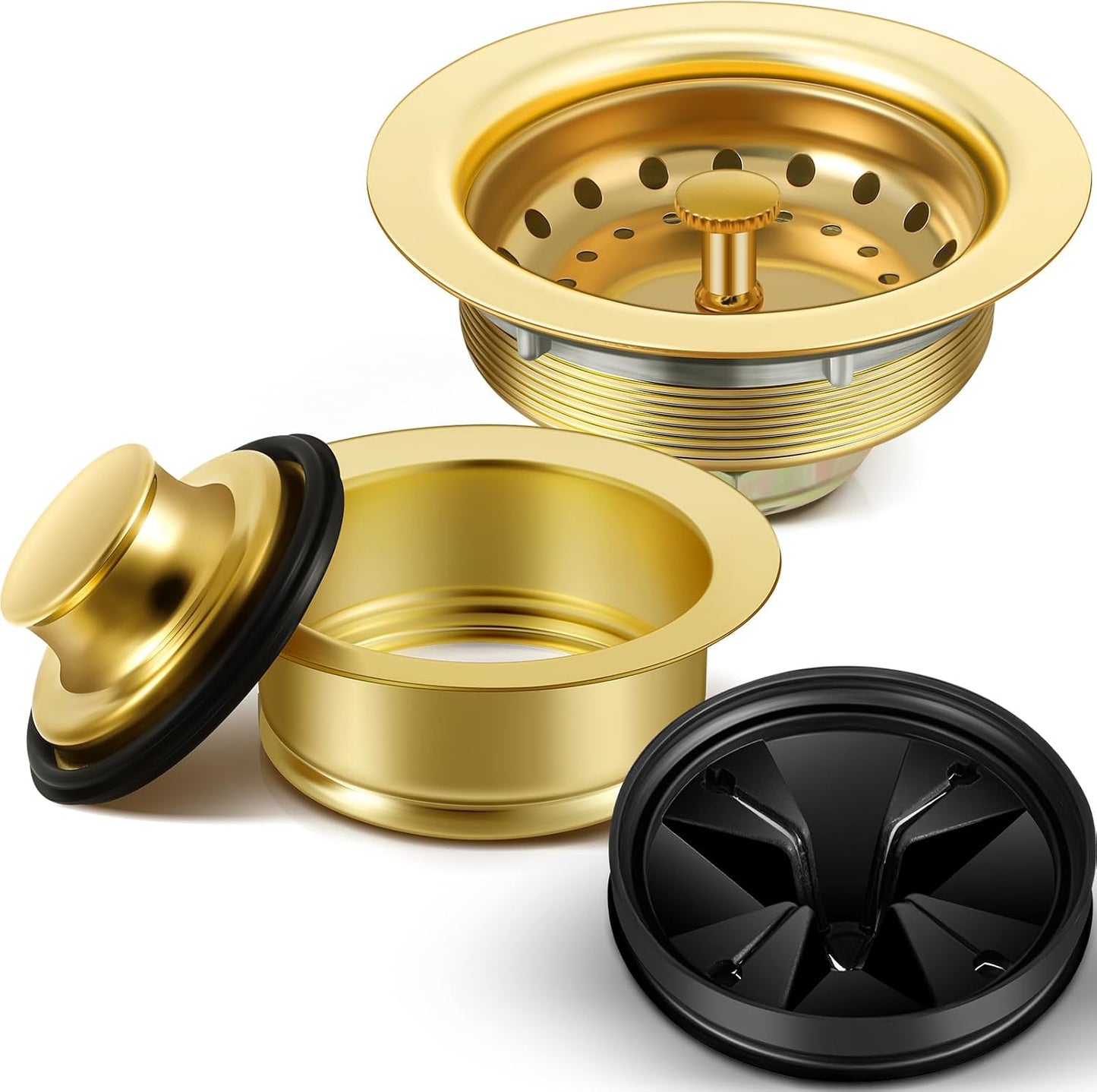 Norme 5 Pcs 3-1/2 Inch Gold Kitchen Sink Drain Strainer Set