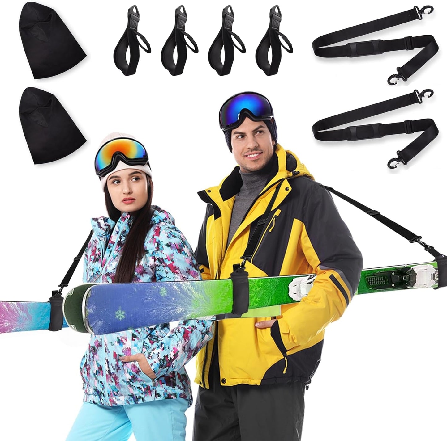 Adjustable Ski Straps Set - Easy Carrying + Bonus Masks