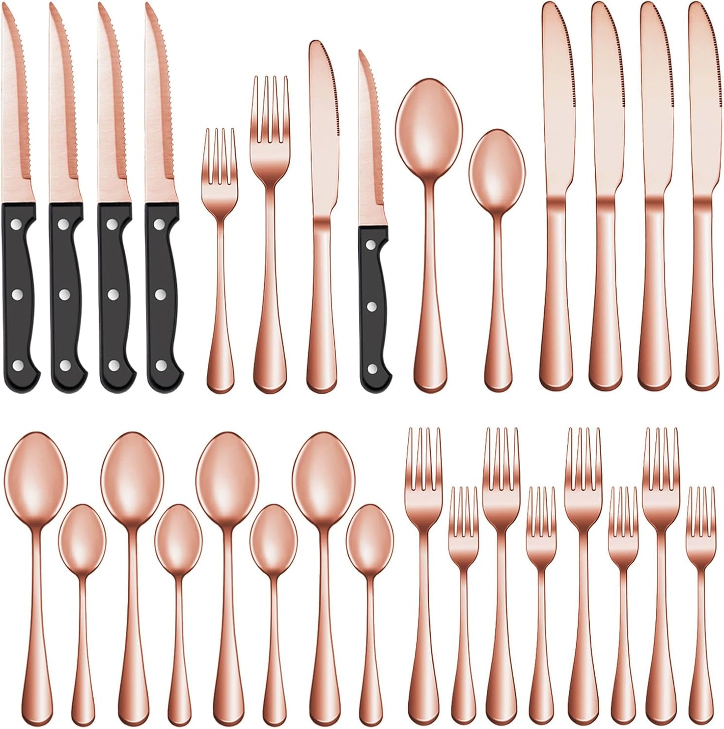 72 Pcs Rose Gold Silverware Set with Steak Knives for 12