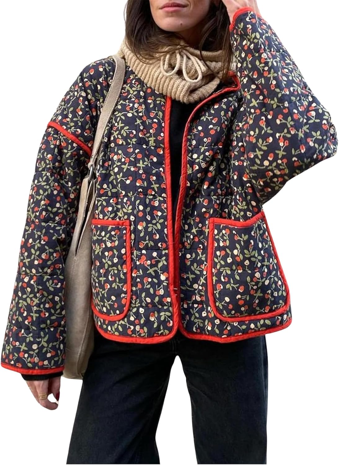 Omoone Women's Cropped Quilted Jacket for Stylish Comfort