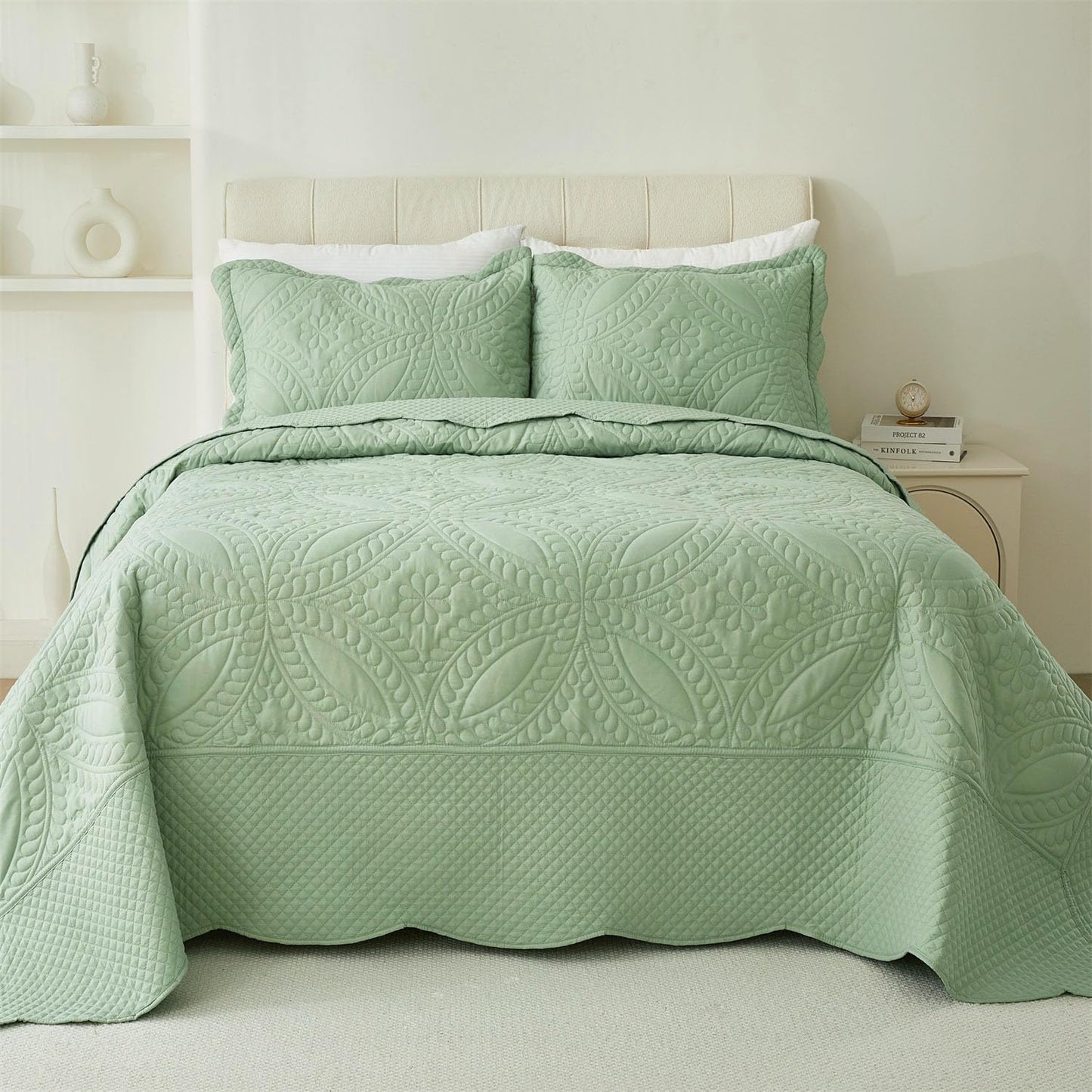 Cmfshape King Bedspread 106x96 Lightweight Green Quilt Set