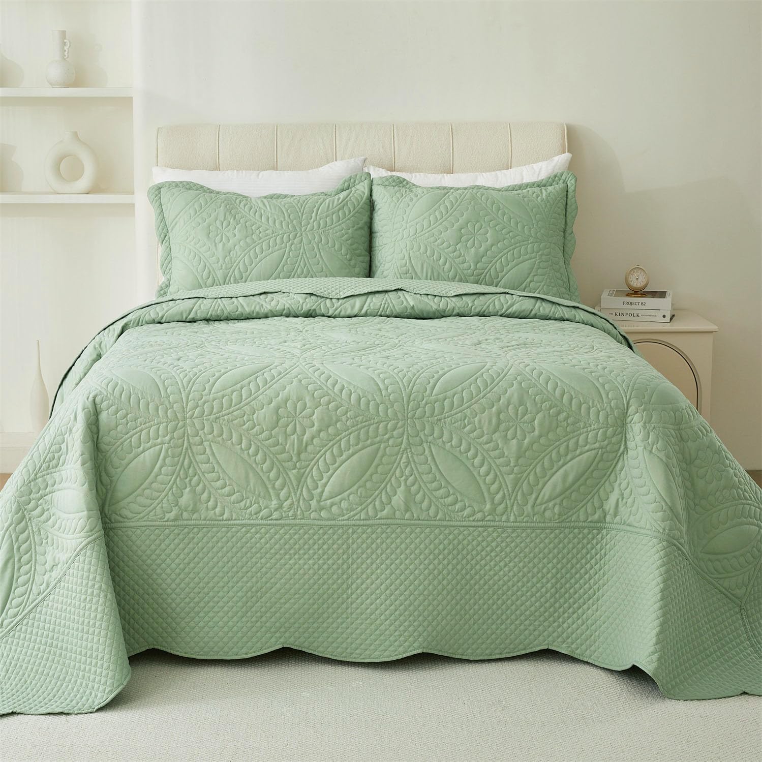 Cmfshape King Bedspread 106x96 Lightweight Green Quilt Set