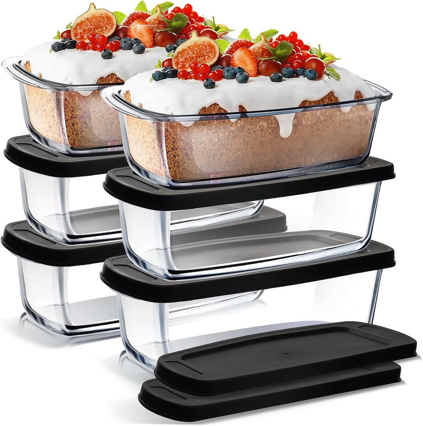 Set of 6 Glass Bread Loaf Pans for Baking and Storage