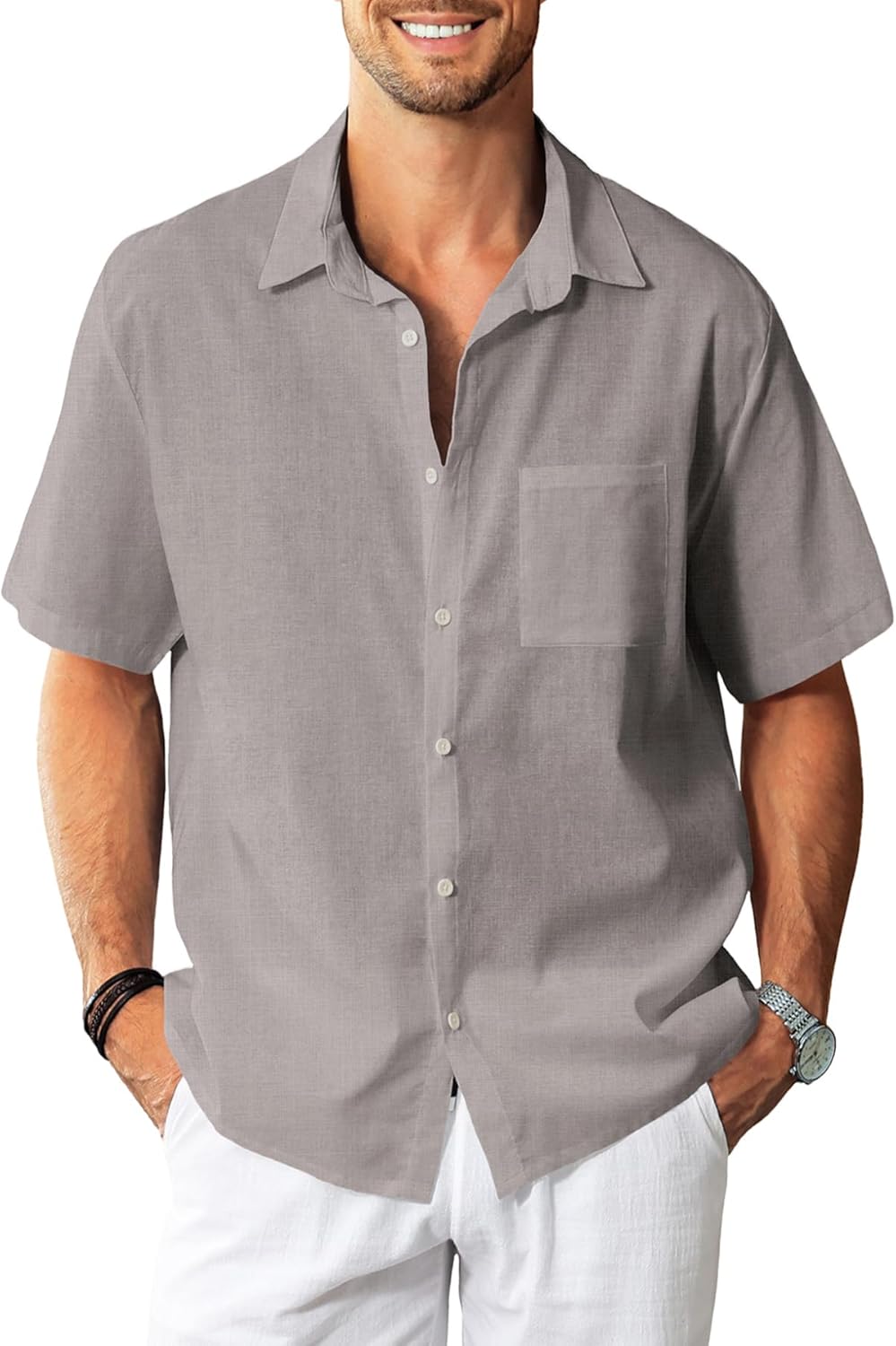 KYKU Linen Shirts for Men: Casual Short Sleeve Button Down
