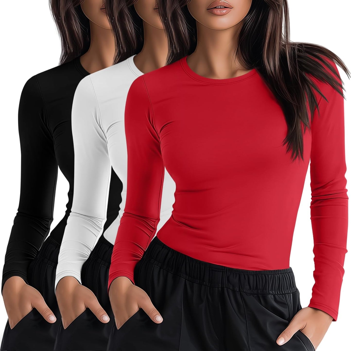 Neer 3 Pack Womens Long Sleeve Underscrub Shirts for Comfort