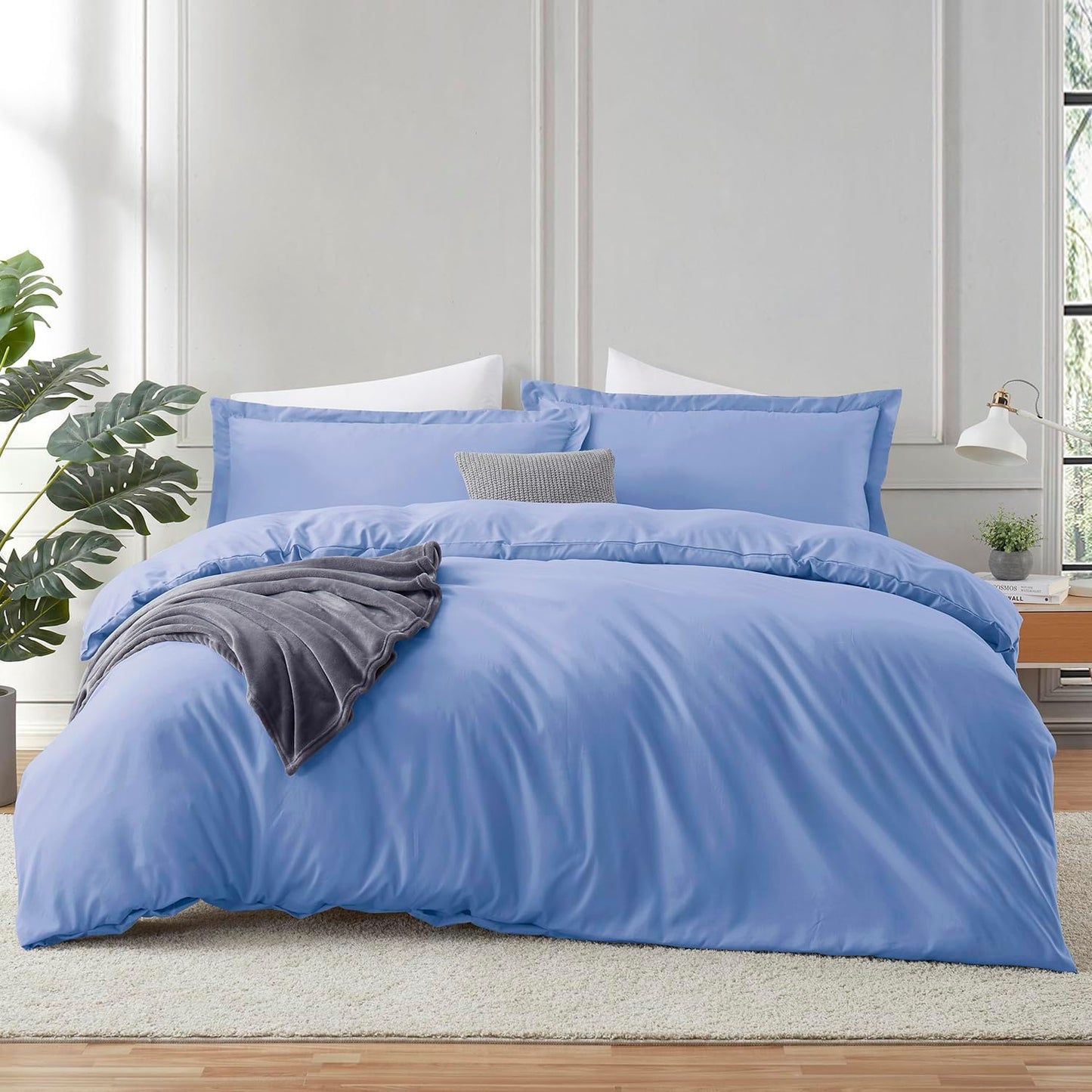 Calm Blue Duvet Cover & Fitted Sheet King Size 4 Piece Set