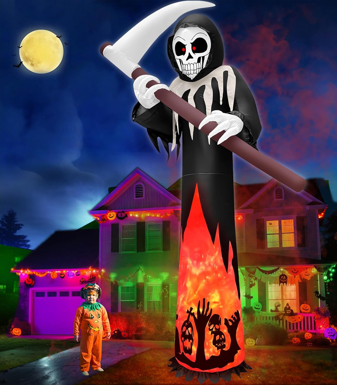 12 Ft Tall Halloween Inflatable Grim Reaper with LED Lights
