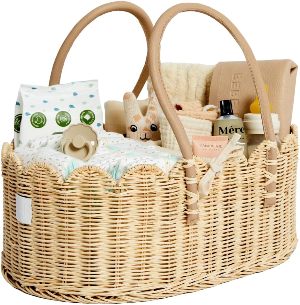 Premium Baby Diaper Caddy Organizer - Handmade Scalloped Design